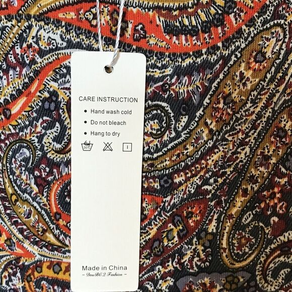 DouBCQ‎ Womens Dress Size 2XL Pleated Flowy Pockets Casual Orange Paisley New - Picture 5 of 10